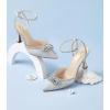 imageAnkis Womens Rhinestone Bow Heels Closed Toe Pumps Strappy Heels for WomenSilver Fabric