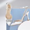 imageAnkis Womens Rhinestone Bow Heels Closed Toe Pumps Strappy Heels for WomenWhite Satin