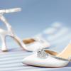 imageAnkis Womens Rhinestone Bow Heels Closed Toe Pumps Strappy Heels for WomenWhite Satin