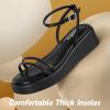 imageLow Heels Platform Wedge Sandals for Women Black Wedge Comfortable Padded Insole Open Toe Wedge Sandals Strappy Buckle Ankle Strap Lightweight Casual Dressy Summer Girls