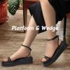 imageLow Heels Platform Wedge Sandals for Women Black Wedge Comfortable Padded Insole Open Toe Wedge Sandals Strappy Buckle Ankle Strap Lightweight Casual Dressy Summer Girls