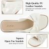 imageWomens White Black Flat Sandals for Women Dressy Comfortable Summer Beach Sandals for Women 2025 Cute Bow Square Open Toe Slip On Slide Sandals Bridal Wedding ShoesWhite