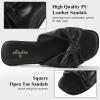 imageWomens White Black Flat Sandals for Women Dressy Comfortable Summer Beach Sandals for Women 2025 Cute Bow Square Open Toe Slip On Slide Sandals Bridal Wedding ShoesBlack