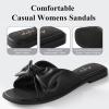 imageWomens White Black Flat Sandals for Women Dressy Comfortable Summer Beach Sandals for Women 2025 Cute Bow Square Open Toe Slip On Slide Sandals Bridal Wedding ShoesBlack