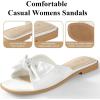 imageWomens White Black Flat Sandals for Women Dressy Comfortable Summer Beach Sandals for Women 2025 Cute Bow Square Open Toe Slip On Slide Sandals Bridal Wedding ShoesWhite