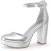 imageAnkis Black Platform Closed Toe Heels for Women Womens Heels Closed Round Toe Chunky Block Pumps Shoes 4 InchSilver