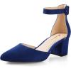imageAnkis Closed Toe Heels for Women Navy Blue Pointed Toe Heels Low Block Chunky Women Pumps with Ankle Strap 225 Inch