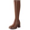 imageAnkis Knee High Boots Platform Boots for Women Chunky Heel Side Zipper Long GOGO BootsBrown