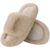 imageAnkis Women Camel Fuzzy Fluffy Slippers Soft Cozy Plush Memory Foam Slipper Open Toe Bedroom Comfy Platform Slippers for Womens