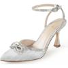 imageAnkis Womens Rhinestone Bow Heels Closed Toe Pumps Strappy Heels for WomenSilver Fabric