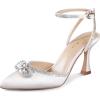 imageAnkis Womens Rhinestone Bow Heels Closed Toe Pumps Strappy Heels for WomenWhite Satin