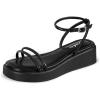 imageLow Heels Platform Wedge Sandals for Women Black Wedge Comfortable Padded Insole Open Toe Wedge Sandals Strappy Buckle Ankle Strap Lightweight Casual Dressy Summer Girls