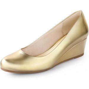 imageAnkis Black Nude Silver Gold Wedges for Women Low Heel Womens Wedge Comfortable Closed Toe Women Pumps Dress Shoes 2InchGold