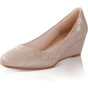 imageAnkis Black Nude Silver Gold Wedges for Women Low Heel Womens Wedge Comfortable Closed Toe Women Pumps Dress Shoes 2InchGold Glitter
