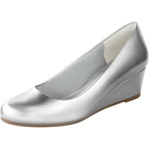 imageAnkis Black Nude Silver Gold Wedges for Women Low Heel Womens Wedge Comfortable Closed Toe Women Pumps Dress Shoes 2InchSilver