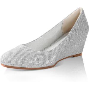 imageAnkis Black Nude Silver Gold Wedges for Women Low Heel Womens Wedge Comfortable Closed Toe Women Pumps Dress Shoes 2InchSilver Glitter