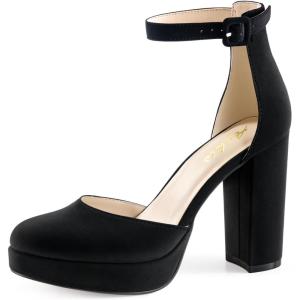 imageAnkis Black Platform Closed Toe Heels for Women Womens Heels Closed Round Toe Chunky Block Pumps Shoes 4 InchBlack Nubuck