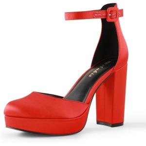 imageAnkis Black Platform Closed Toe Heels for Women Womens Heels Closed Round Toe Chunky Block Pumps Shoes 4 InchRed Satin