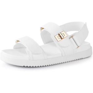 imageAnkis Black White Beige Nude Womens Flat Sandals Comfort Adjustable Front Strap and with a Back Strap Women Summer SandalsWhite