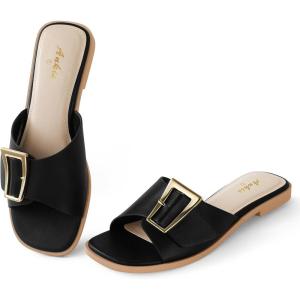 imageAnkis Black White Brown Womens Flat Sandals Comfortable Flat Sandals for Dressy Summer Womens Slide SandalsBlack