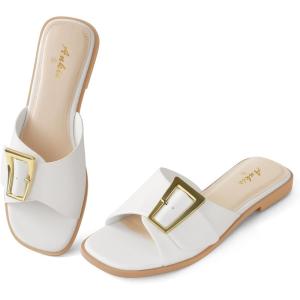 imageAnkis Black White Brown Womens Flat Sandals Comfortable Flat Sandals for Dressy Summer Womens Slide SandalsWhite