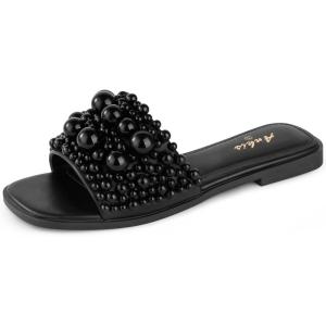 imageAnkis Black White Sandals Women Flat Sandals Comfortable Womens Slide Sandals Fashion Flat Sandals for Women 2025 SummerBlack