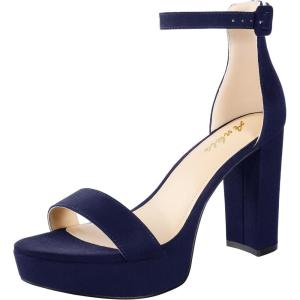 imageAnkis Chunky Platform Heels  4 Inch Block Heeled Sandals for Women  Comfortable Open Toe Strappy Heels  Black Nude White Silver Gold  Summer Dress ShoesI Navy Suede