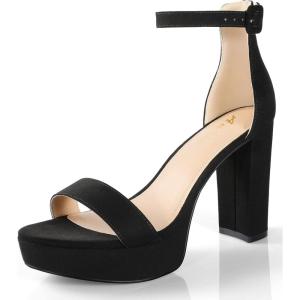 imageAnkis Chunky Platform Heels  4 Inch Block Heeled Sandals for Women  Comfortable Open Toe Strappy Heels  Black Nude White Silver Gold  Summer Dress ShoesB Black Suede