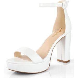 imageAnkis Chunky Platform Heels  4 Inch Block Heeled Sandals for Women  Comfortable Open Toe Strappy Heels  Black Nude White Silver Gold  Summer Dress ShoesE White Pu