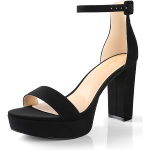 imageAnkis Chunky Platform Heels  4 Inch Block Heeled Sandals for Women  Comfortable Open Toe Strappy Heels  Black Nude White Silver Gold  Summer Dress ShoesA Black Nubuck