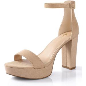 imageAnkis Chunky Platform Heels  4 Inch Block Heeled Sandals for Women  Comfortable Open Toe Strappy Heels  Black Nude White Silver Gold  Summer Dress ShoesF Nude Suede