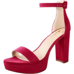 imageAnkis Chunky Platform Heels  4 Inch Block Heeled Sandals for Women  Comfortable Open Toe Strappy Heels  Black Nude White Silver Gold  Summer Dress ShoesH Red Suede