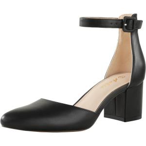 imageAnkis Closed Toe Heels for Women Black Nude Gold Silver Pointed Toe Heels Low Block Chunky Women Pumps with Ankle Strap 225 InchBlack Pu