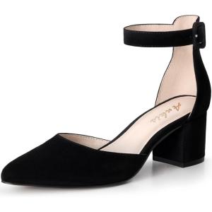 imageAnkis Closed Toe Heels for Women Black Nude Gold Silver Pointed Toe Heels Low Block Chunky Women Pumps with Ankle Strap 225 InchBlack Suede
