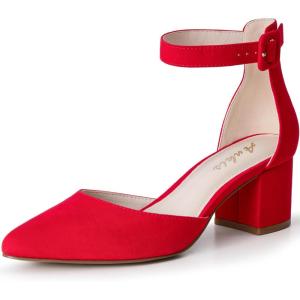 imageAnkis Closed Toe Heels for Women Black Nude Gold Silver Pointed Toe Heels Low Block Chunky Women Pumps with Ankle Strap 225 InchRed Suede