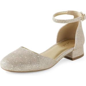 imageAnkis Closed Toe Heels for Women Black Nude White Gold Silver 1 Inch Womens Flats Low Block Heel Women Dress Shoes Womens Pumps Work Shoes with Ankle Strap for Spring FallGold Glitter