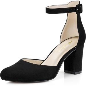 imageAnkis Closed Toe Heels for Women Black Nude White Silver Gold Womens Heels Closed Round Toe Chunky Block Pumps Shoes 3 InchBlack Suede