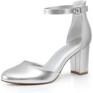 imageAnkis Closed Toe Heels for Women Black Nude White Silver Gold Womens Heels Closed Round Toe Chunky Block Pumps Shoes 3 InchSilver