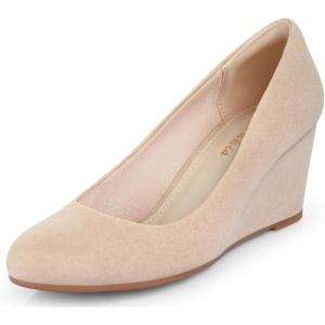 imageAnkis Closed Toe Wedges for Women Black Nude Gold Silver Wedges Heels for Women Comfortable Medium Heel Wedges Work Pumps Shoes for Dressy Spring Fall  25InchNude Sude