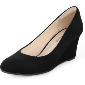 imageAnkis Closed Toe Wedges for Women Black Nude Gold Silver Wedges Heels for Women Comfortable Medium Heel Wedges Work Pumps Shoes for Dressy Spring Fall  25InchBlack Nubuck