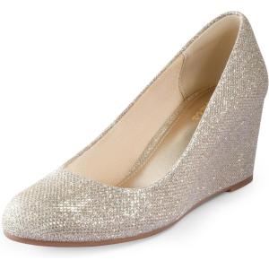 imageAnkis Closed Toe Wedges for Women Black Nude Gold Silver Wedges Heels for Women Comfortable Medium Heel Wedges Work Pumps Shoes for Dressy Spring Fall  25InchGold Glitter