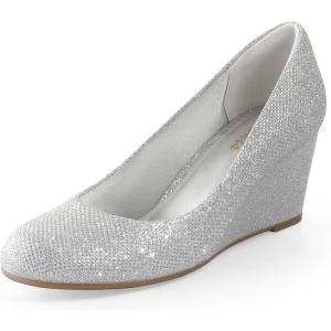 imageAnkis Closed Toe Wedges for Women Black Nude Gold Silver Wedges Heels for Women Comfortable Medium Heel Wedges Work Pumps Shoes for Dressy Spring Fall  25InchSilver Glitter