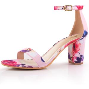 imageAnkis Floral Chunky Heels for Women  Open Toe Ankle Strap Chunky Heel Pump Sandals Party Wedding Strappy Buckle Sandals Standard Size 275 Inches Tall Thick Heel Design Floral numeric7