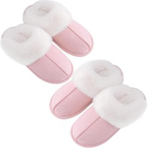 imageAnkis Fuzzy Slippers for Women  2 Pack Memory Foam Fluffy Fur Soft Comfy House Slippers Warm Flats Bedroom Shoes on AntiSkid Sole Indoor Outdoor Winter Light Pink Valentines Day Gift