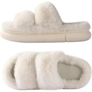 imageAnkis Fuzzy Slippers for Women  UltraSoft Skinfriendly DualStrap Furry Slippers  EVA Cushioned NonSlip Sole  Cozy Memory Foam Women House Slippers  Indoor and Outdoor Cloud SlippersBeige