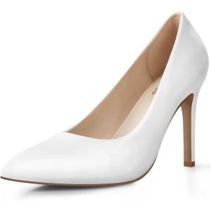 imageAnkis High Heel Womens Pumps Black Sliver White Blue Heels Closed Toe Pointed Toe 4in Stiletto Heel for Women Comfy Memory Foam Pump Shoe Party Wedding Work Classic Dressy Casual with Gel InsolesWhite Pat