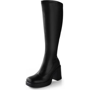 imageAnkis Knee High Boots Platform Boots for Women Chunky Heel Side Zipper Long GOGO BootsBlack Pu