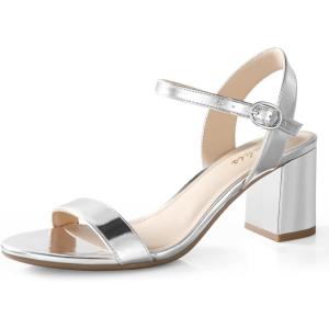 imageAnkis Nude Black Heels 25 Block Chunky White Clear Silver Heel Dressy Open Toe Heels For Women Ankle Strap Low Short Thick Strappy Dress Comfortable Sandal Casual Party Wedding Event Summer ShoesSilver Pu