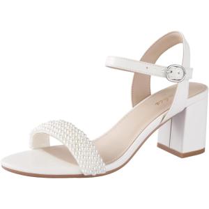 imageAnkis Nude Black Heels 25 Block Chunky White Clear Silver Heel Dressy Open Toe Heels For Women Ankle Strap Low Short Thick Strappy Dress Comfortable Sandal Casual Party Wedding Event Summer ShoesWhite Pearl