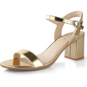 imageAnkis Nude Black Heels 25 Block Chunky White Clear Silver Heel Dressy Open Toe Heels For Women Ankle Strap Low Short Thick Strappy Dress Comfortable Sandal Casual Party Wedding Event Summer ShoesGold Pu